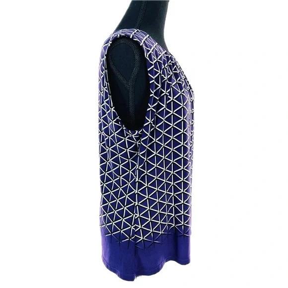 Calvin Klein Pleated Neck Diamond Pattern Sleeveless Blouse Purple Size Large - Picture 8 of 12